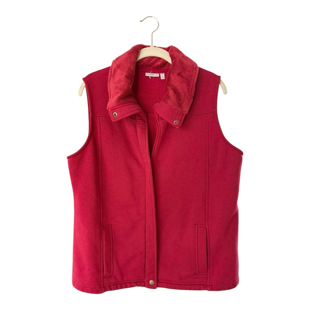 Women's Red Faux Fur Fleece Vest Women’s Size XL Casual Cozy Full Zip